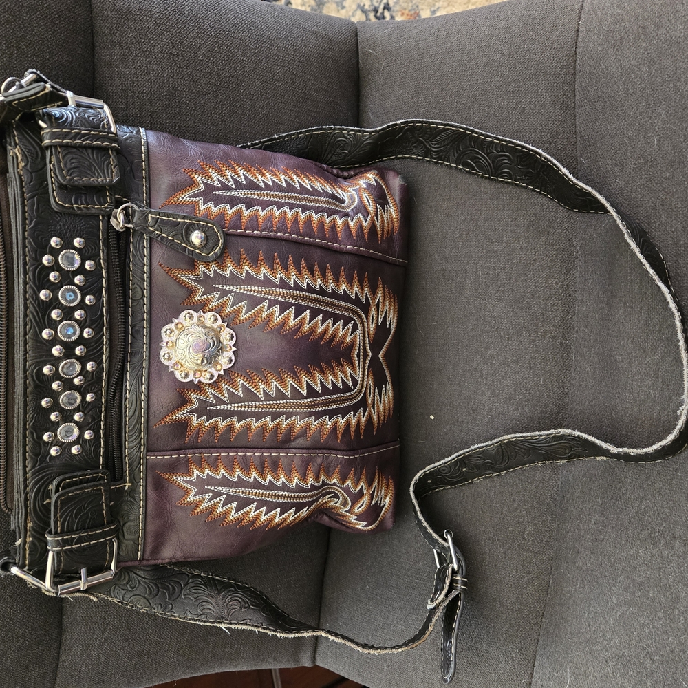 Studded Black and Brown Crossbody Bag